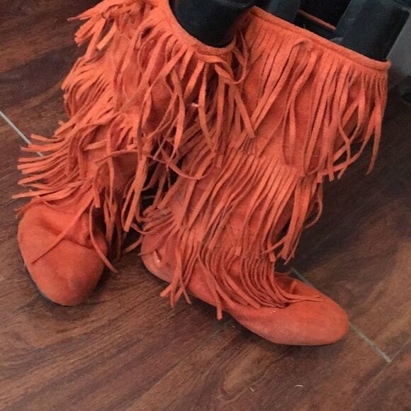 Orange Women's Three-Layer Fringe Boots - Picture 1 of 9